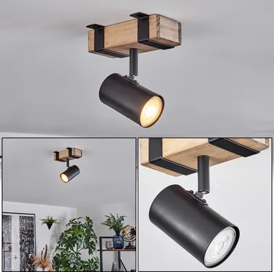 Produktbild von Boltiere 1-flammige Deckenlampe aus Metall/Holz in Schwarz/Natur