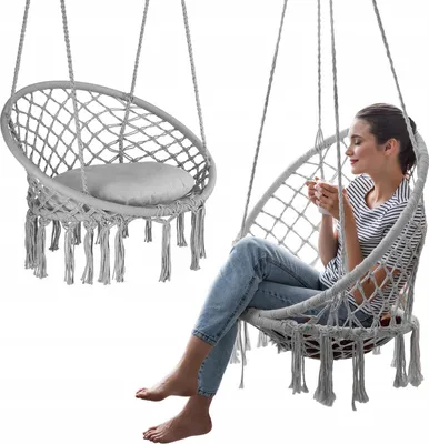 Produktbild von Outtec® Hängesessel XXL mit Kissen - bis 150 kg - Sessel zum Aufhängen - Indoor & Outdoor - Hängekorb, Schaukel für Garten, Terrasse, Balkon - Boho