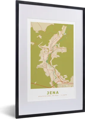 Produktbild von MuchoWow® Gerahmtes Poster Karte - Jahrgang - Jena - Stadtplan - Karte 40x60 cm - Poster mit Schwarzem Bilderrahmen Wandposter Rahmen Foto Bilder - Poster in Rahmen