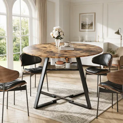 Produktbild von INONEFT Esstisch 120×75 cm, für 4–6 Personen, Runder Esszimmertisch mit Offene Ablage, Küchentisch mit stabilem Metallgestell, Braun