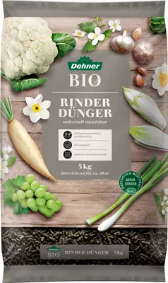 Produktbild von Dehner Bio Rindervolldünger, hochwertiger Naturdünger, Dünger für den Garten, rein organisch, mit Regenwurm-Humus / Mykorrhzia, 5 kg, für ca. 30 qm