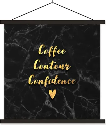Produktbild von MuchoWow® Textilposter Zitat - Kaffee - Gold - Marmor 120x120 cm mit schwarzem Rahmen - Aufhängungsset