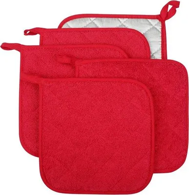 Image de Set de casseroles - résistant à la chaleur pour la cuisine - 5 pièces - rouge - 100 % coton