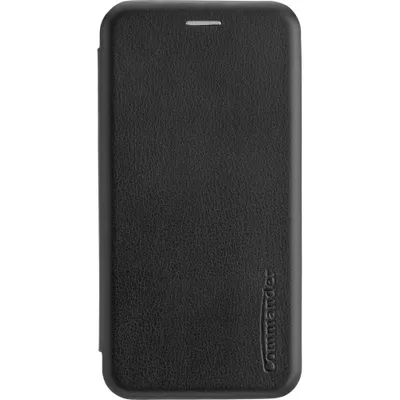 A black book-style phone case is shown against a white background.