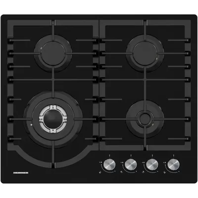 Zdjęcie produktu dla Heinner HBH-M447IWFGBK, Czarny, Wbudowany, 59 cm, Gaz, Szkło, 4 stref(y)
