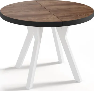 Obrázok produktu pre Dizajnový okrúhly rozkladací jedálenský stôl - loftový štýl, industriálny, úsporný - biele nohy - 100-150 cm - 6-8 miest na sedenie - gaštan Arvadonna - 150 cm