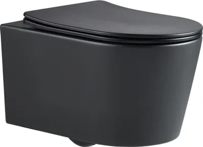 Produktbild von SAT FINE Hänge Wand-WC WC-Becken Toilette spülrandloses kurz 48 cm mit SoftClose und TakeOff WC-Sitz, schwarz