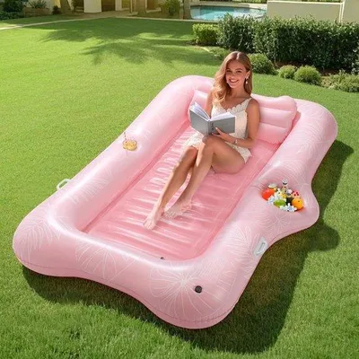 Produktbild von Unyqoos® Aufblasbare Poolliege mit Kopfstütze, Eisfach & Becherhalter, 210 x 128 cm, bis 136 kg – Luftmatratze für Erwachsene, Strand & Poolparty