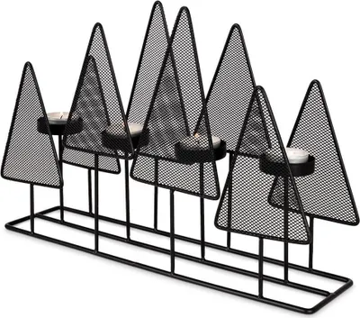 Zdjęcie produktu dla Świecznik metalowy czarny na 4 świeczki 38x9x25 cm