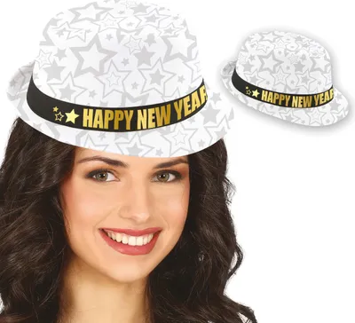 Produktbild von Silvester Festlicher Hut Star Design Silvesterparty Neujahr Weiß Schwarz Kostüm, Farbe: Weiß