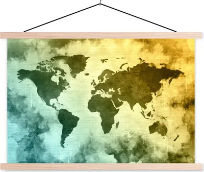 Produktbild von MuchoWow® Textilposter Weltkarte - Grün - Blau 60x40 cm mit holzfarbenen Rahmen - Bilder