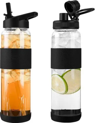 Produktbild von 1000ml / 32oz Glas Wasserflasche mit Rietje - Wasserflasche 1L