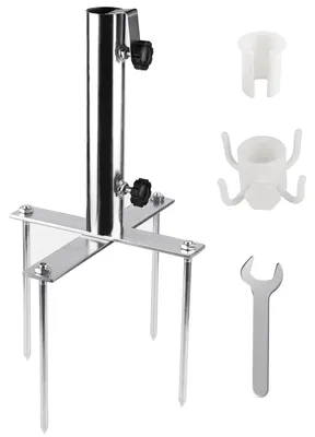 Zdjęcie produktu dla Uchwyt na parasol – regulowany – kołek do wbicia w ziemię – kotwica do piasku – stojak na parasol – haczyk do zawieszania – średnica 29-41 mm