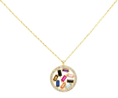 Produktbild von SuzanGold Rainbow Kette Echtgold Halskette mit buntem Anhänger & Zirkonia