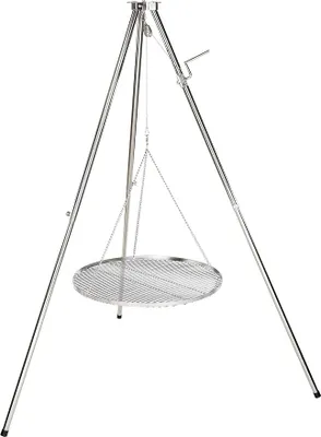 Imagen del producto de Silecomplaza: Soporte giratorio de acero inoxidable para tres patas – Estructura para parrilla giratoria (rejilla de acero inoxidable de 60 cm)