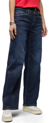 Productafbeelding van Street One wijde broek met riem, donkerblauw, gewassen, maat 26