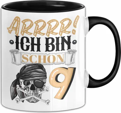 Produktbild von 9. Geburtstag Geschenk Tasse Becher Jungs Pirat Arrrr Ich Bin Schon 9 (Schwarz)