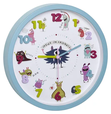 Produktbild von Kinderzimmer-Wanduhr - Monster - turkis - D30 cm - Kunststoff - rund