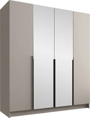 Produktbild von MIRJAN24 Kleiderschrank Santi II, Schlafzimmer, mit Spiegel, Drehtürenschrank, mit Kleiderstange, Modern, Garderobenschrank, Metallgriffe (Farbe: Cashmere / Cashmere + Schwarz)
