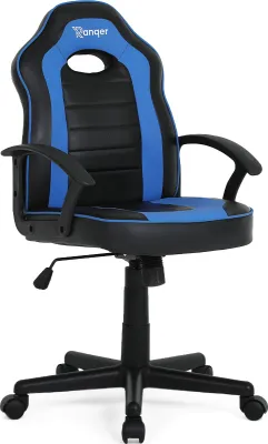 Produktbild von Ranqer Junior Warrior - Gaming Stuhl für Kinder - Ergonomischer Gaming Chair - Kinder Schreibtischstuhl - Höhenverstellbar - aus Kunstleder - Nylon Fußkreuz - Schwarz / Blau
