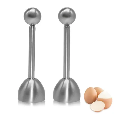 Produktbild von 2er-Pack Eierhaube, Eieröffner aus Edelstahl, Eierschneider, Eierhaube, Eierschneider für weichgekochte Eier, hartgekochte Eier oder rohe Eier, Silber