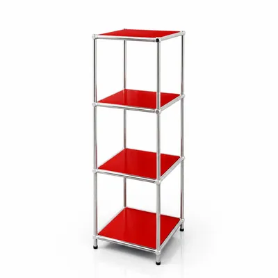 Productafbeelding van Floordirekt Concept Epure MK-005 metalen wandrek, B30 x D30 x H89 cm, rood, modulair ontwerp, open planken, verchroomd metalen frame