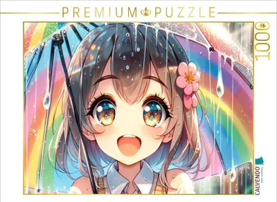 Produktbild von CALVENDO Puzzle Manga Mädchen - Regenbogenfreude unter Tropfen | 1000 Teile Lege-Größe 64x48cm Foto-Puzzle für glückliche Stunden