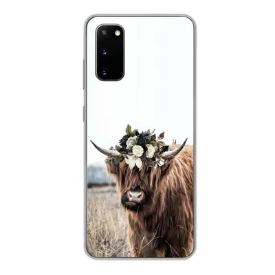 Produktbild von MuchoWow® Handyhülle Schutzhülle Hülle für Samsung Galaxy S20 Schottischer Highlander - Blumen - Tiere Silikon Softcase Handy Hülle - Bild