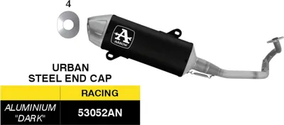 Produktbild von ARROW Racing Komplettauspuff Urban Schwarz Aluminium Edelstahl-Endkappe für Honda SH 150