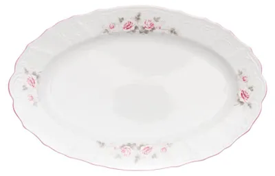 Produktbild von Thun, 1794, ovale Schale, 39 cm, tschechisches Porzellan, Bernadotte-Serie, rosa, mit rosa Streifen, Marke: Thun