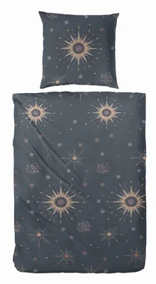Produktbild von ca.135x200cm Mako-Satin-Bettwäsche Sterne Dunkelblau / Gold 243216-081 | 1