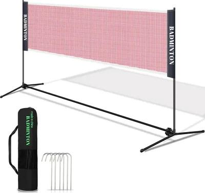 Image de Set de filet de badminton Clanmacy, filet de tennis pliable, filet de volley-ball avec sac de transport, réglable en hauteur, intérieur et extérieur, hauteurs 93-155 cm, 410 cm