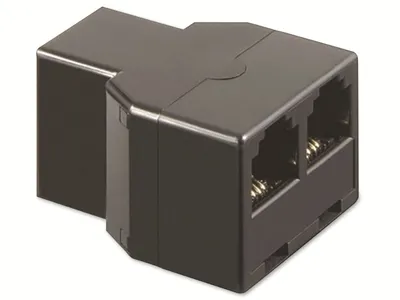Image de Adaptateur RNIS-T, RJ11/RJ14 femelle (6P4C) > 2x RJ11/RJ14 femelles (6P4C). Version couleur noire
