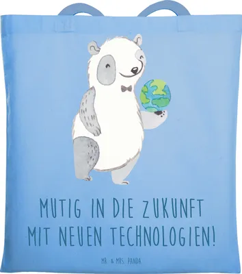 Produktbild von Mr. & Mrs. Panda dokumententasche Neuen Technologien begegnen - Sky Blue - Geschenk, Tote Bag, Jutebeutel, Schultasche, Herausforderung, Tragetasche, Trost, Inspiration
