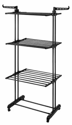 Zdjęcie produktu dla Zortiva 27129 Składany suszarkę do bielizny na kółkach, 178 cm, 3 poziomy, czarny