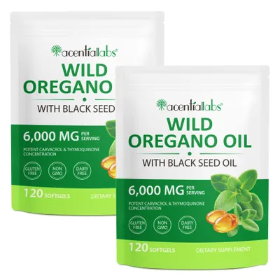 Immagine prodotto di Capsule di olio di origano 6000 mg 300 mg di olio di origano 200 mg di olio di cumino nero, 2x 120 capsule molli