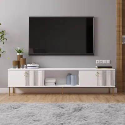 Produktbild von Skye Decor, Paye - White, TV-Ständer, Weiß, 100% MELAMINBESCHICHTETE SPANNPLATTE, 180 x 30 x 45 cm