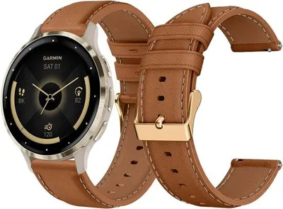 Produktbild von Lederarmband 18 mm - Braun - Ersatzarmband für Garmin Venu 4/Venu 3S/Forerunner 265S/255S