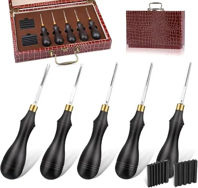 Imagen del producto de Kit de herramientas para biselar y adelgazar bordes de cuero, con trimmer y mango de madera. Set de manualidades, herramienta para pelar cuero