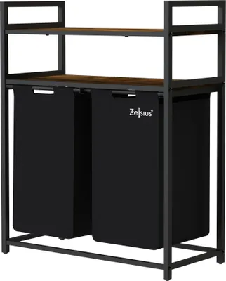 Produktbild von Kosz na pranie Zelsius 2 przegrody, czarny, 73x33x91cm, kosz na pranie z 2 półkami, kosz na pranie