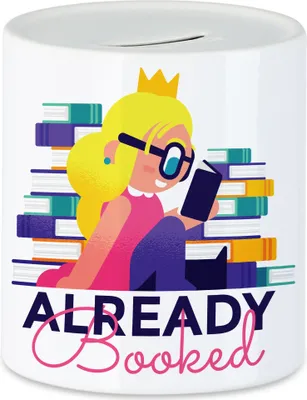 Produktbild von Already booked Spardose Bücherwurm Bücherspaß Bücherliebhaber Buch lesen Mädchen liest ein Buch