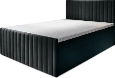 Produktbild von TRADA Boxspringbett 160x200 Roma mit Bettkästen Set Polsterbett Matratze Topper leichte Reinigung Velvet Stoff Schwarz