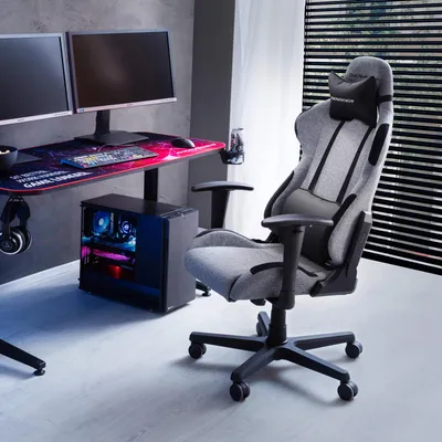 Produktbild von DX Racer L 4.2 Formula Gaming-Stuhl LFD01 GN, Grau/Schwarz, inkl. Coolingpad & Kopfstütze