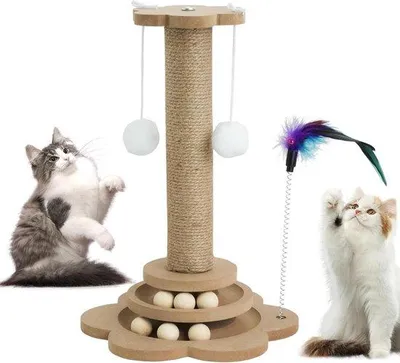 Produktbild von 40cm Katzenkrabbe mit Trackball Spielzeug und Federn - interaktives Spielzeug für Kinder