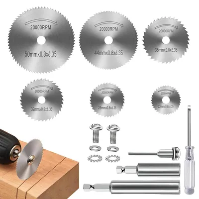 Imagen del producto de Discos de sierra circulares mini, juego de 12 unidades, acero rápido (HSS), alta resistencia al desgaste, para madera y metales blandos
