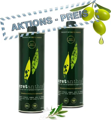 Produktbild von 2x CRETANTHOS® 02553 ΒIO Olivenöl Early Harvest (Frühe Ernte) 500ml =1Liter von Kreta