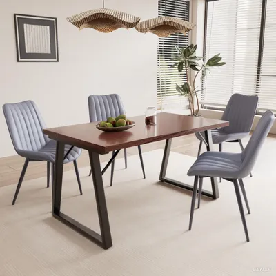 Produktbild von HOMAVO Esszimmer-Set – 1 Tisch 140×80 cm + 4 Stühle, Metall & MDF, Stabil und Robust, Stühle mit Samt- oder Kunstlederbezug, Elegant & Langlebig