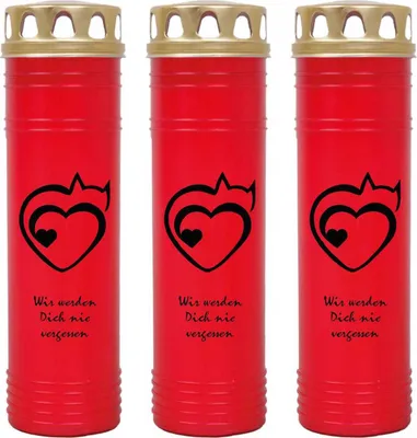 Produktbild von Grabkerze Rot 3er Pack, Brenndauer: 170 Stunden ( je Kerze ), Motiv: Herz