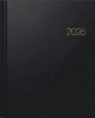 A black planner with the year 2026 printed in gold.