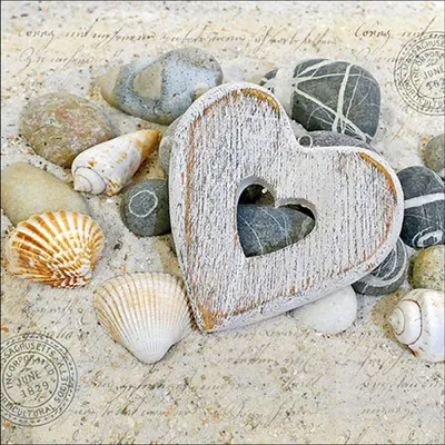 Produktbild von Servietten Papier 33x33cm 3-lagig mit Treibholz Herz Motiv 20 Stück